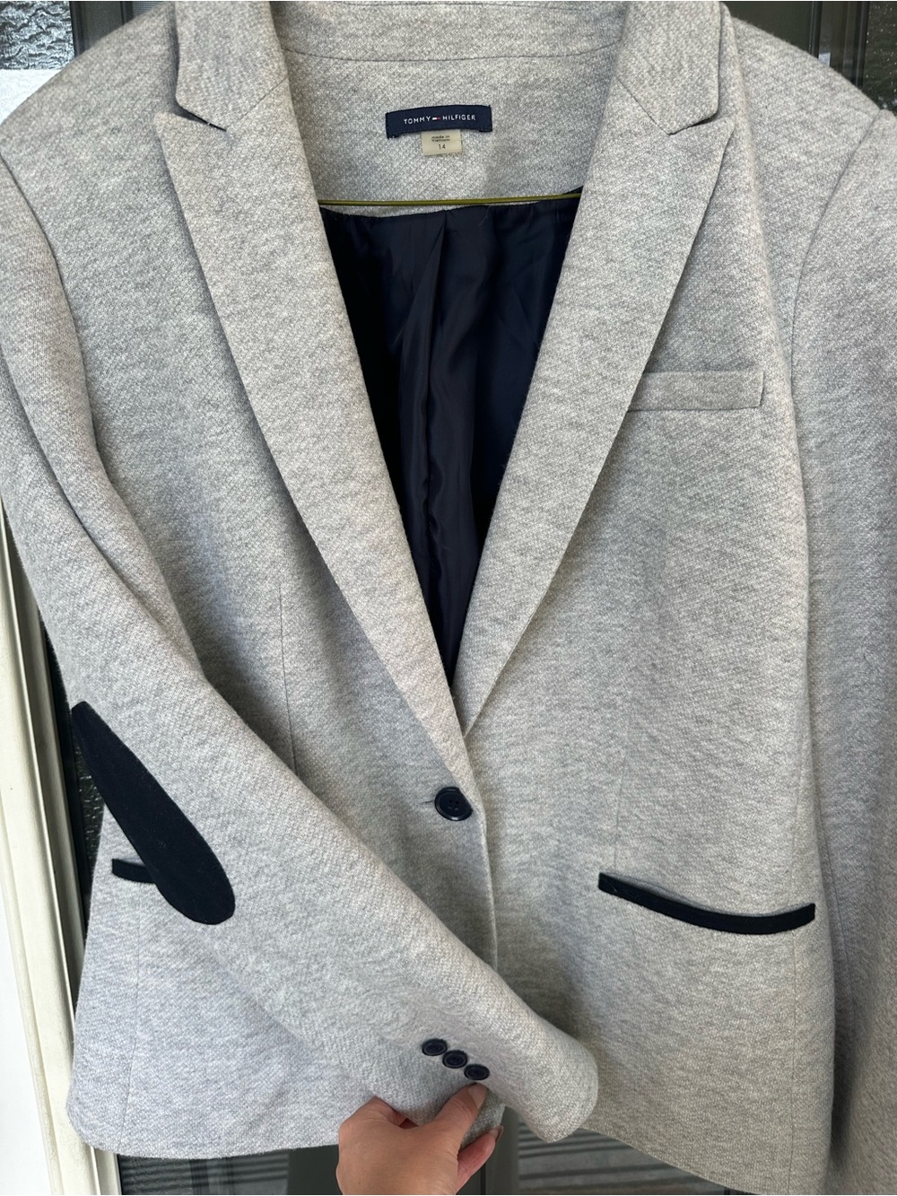 Tommy Hilfiger Women’s Gray Blazer with Navy Trim